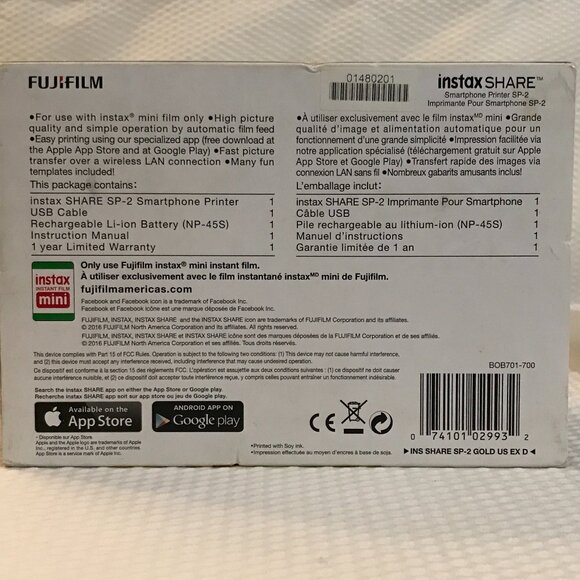Fujifilm Instax Share SP‑2 Smartphone Printer Kit- Gold- New in Box + Bonus Film - Picture 7 of 13